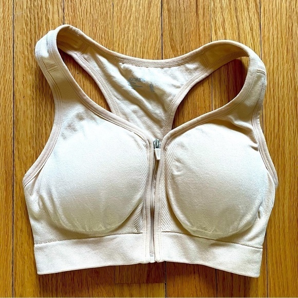 JOCKEY CREAM Mid Impact Zip Front Sports Bra - Picture 1 of 7